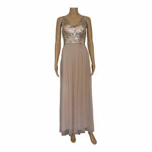 Amsale Blush Floral Applique Tulle Maxi Dress - Size 2